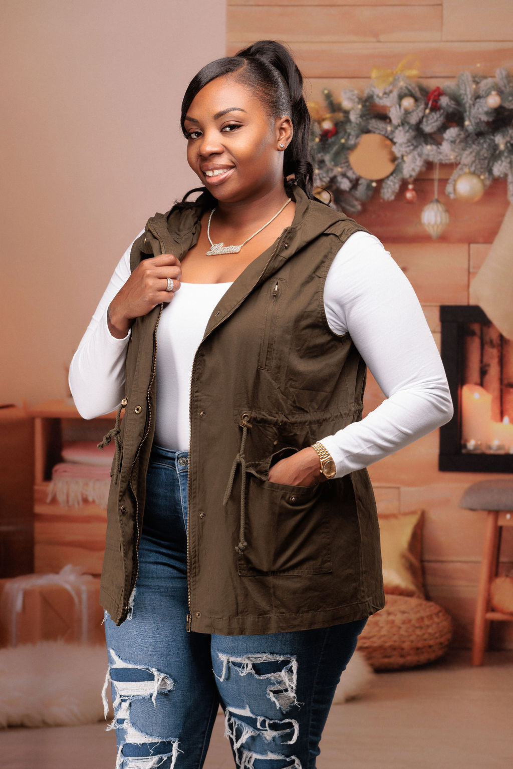 Plus Size Vest (DK Olive)
