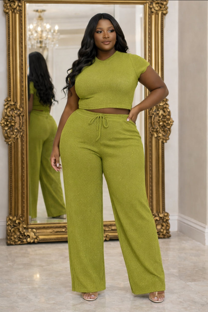 Curvy Luxe Embellished Two-Piece Pants Set (Mocha • Black • Rust • Olive)