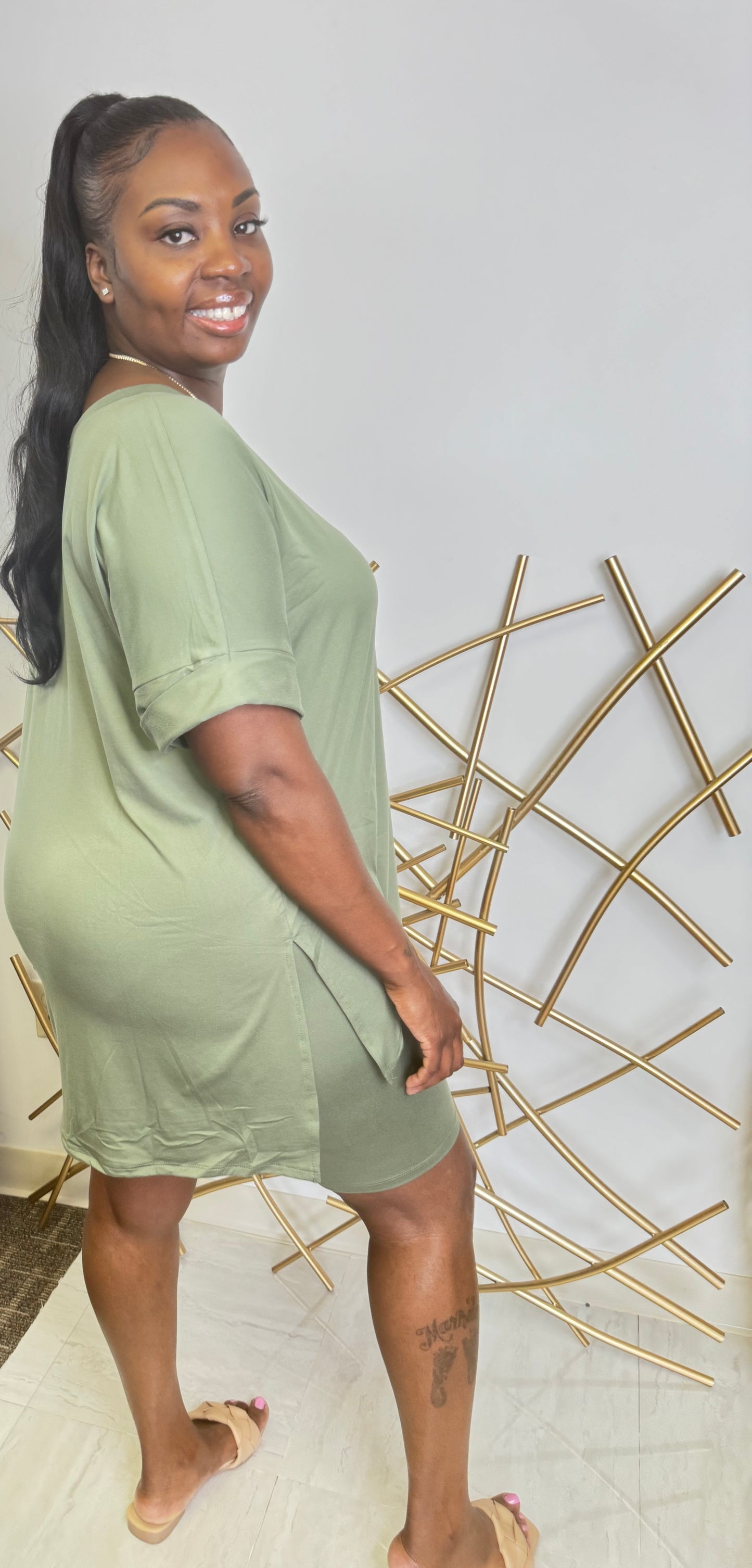 Everyday Comfort Plus Size Biker Short Set – Olive Green Lounge Wear