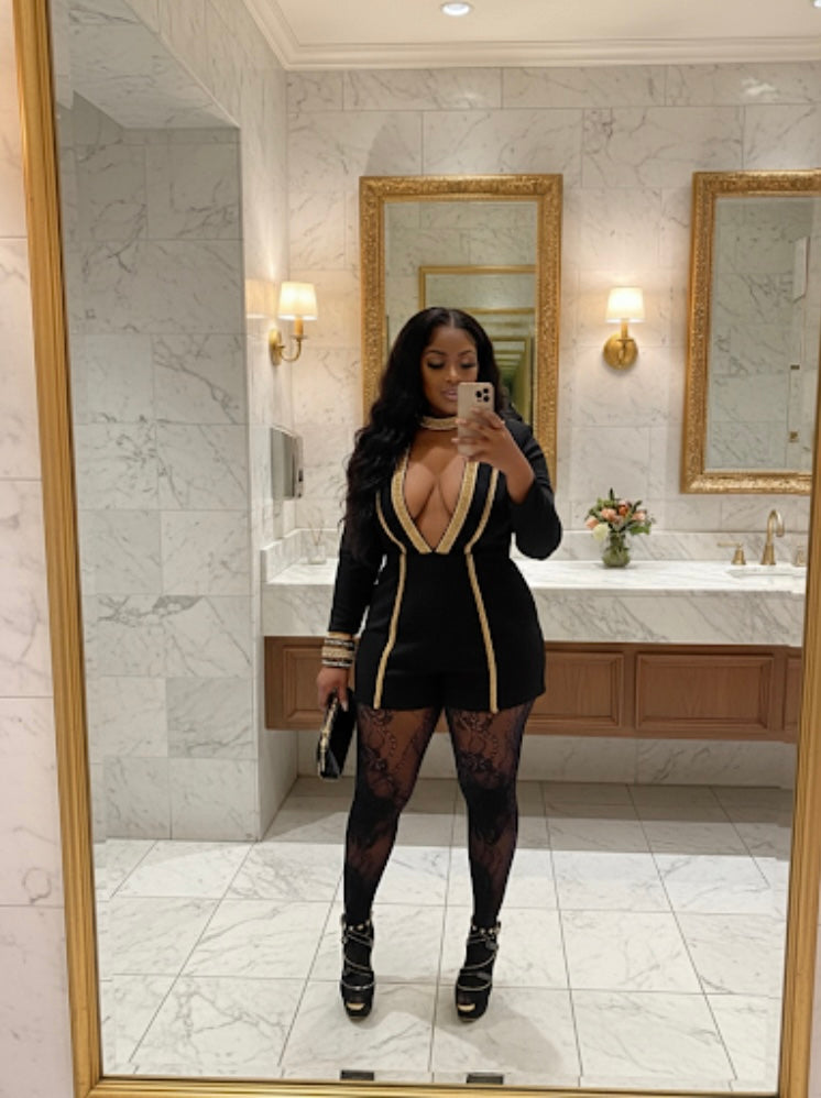 Plus Size Romper (Black & Gold)