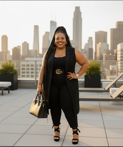 Plus Size Long Line Vest (Black)