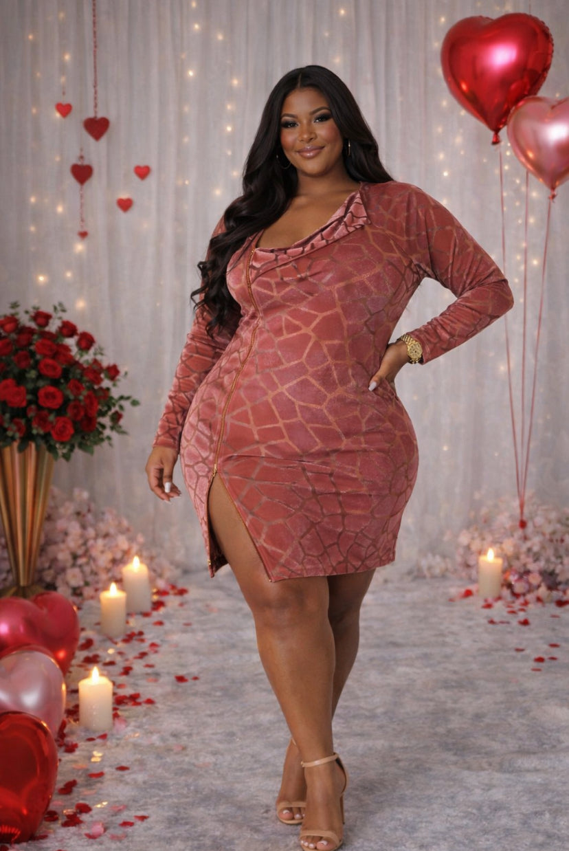 Plus Size Mauve Faux Velvet Mini Dress | Valentine’s Day Curvy Dress