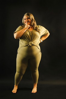 Plus Size V-Neck Microfiber Legging Set