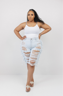 Light Blue Plus Size Distressed Bermuda Jeans
