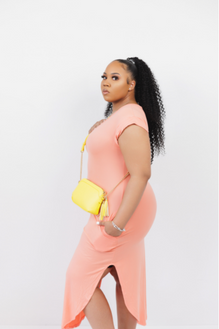 Plus Size Casual Lounge Maxi Dress with Pockets – Peach