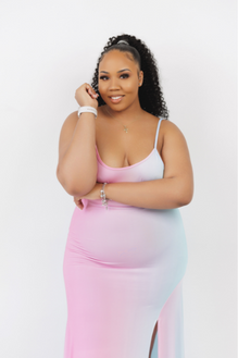 Plus Size Ombre Maxi Dress with Slit – Pink & Blue Gradient