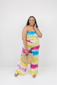 Plus Size Tie Dye Tube Top & Wide Leg Pants Set π