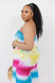Plus Size Tie Dye Tube Top & Wide Leg Pants Set π