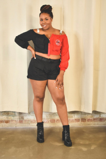 Plus Size Two Piece Short Set w/ Utility Shorts (front)