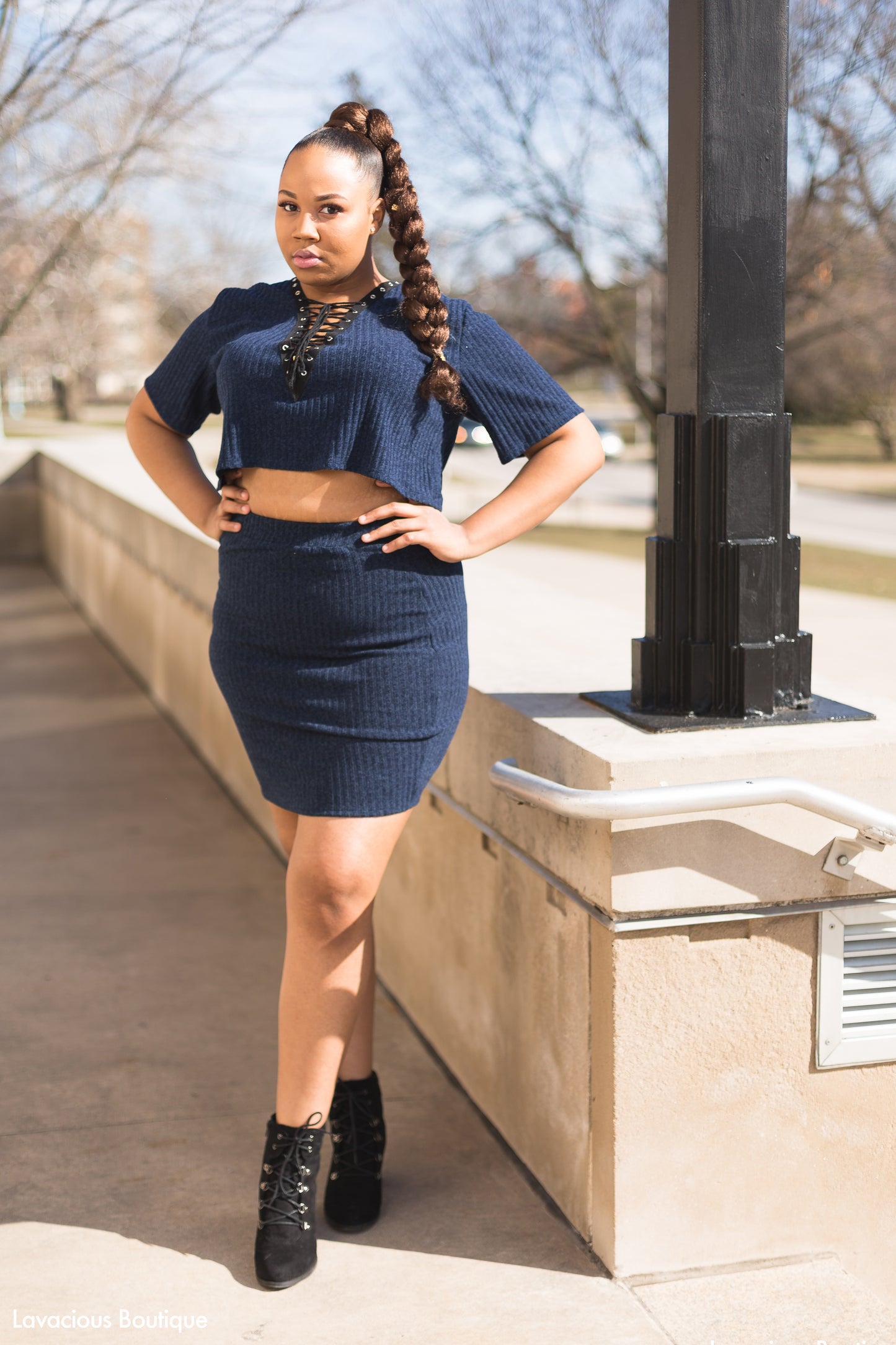 2 Piece Corset Knit Skirt Set (Plus Size)