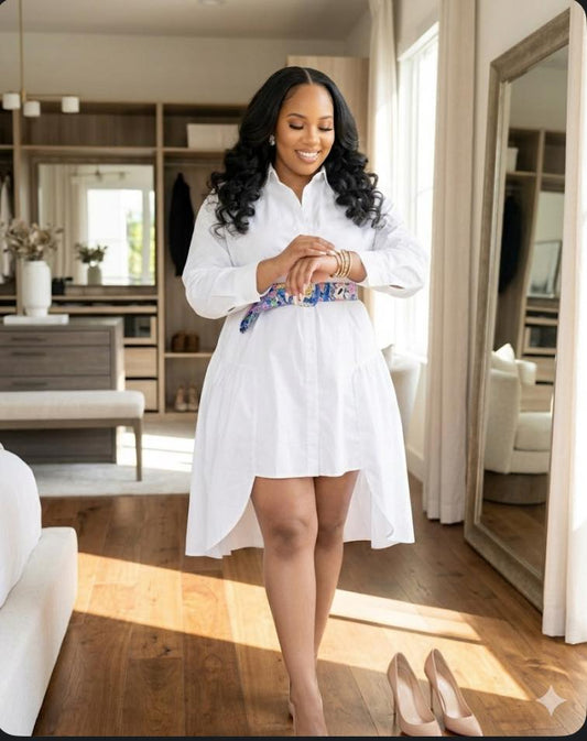 Plus Size Button Down Tunic Dress (White)