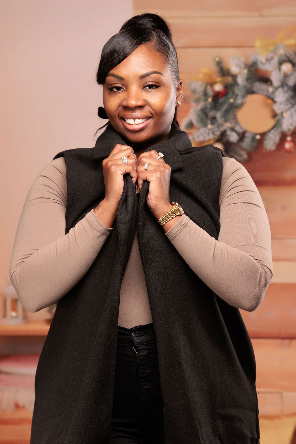Plus Size Long Line Vest (Black)