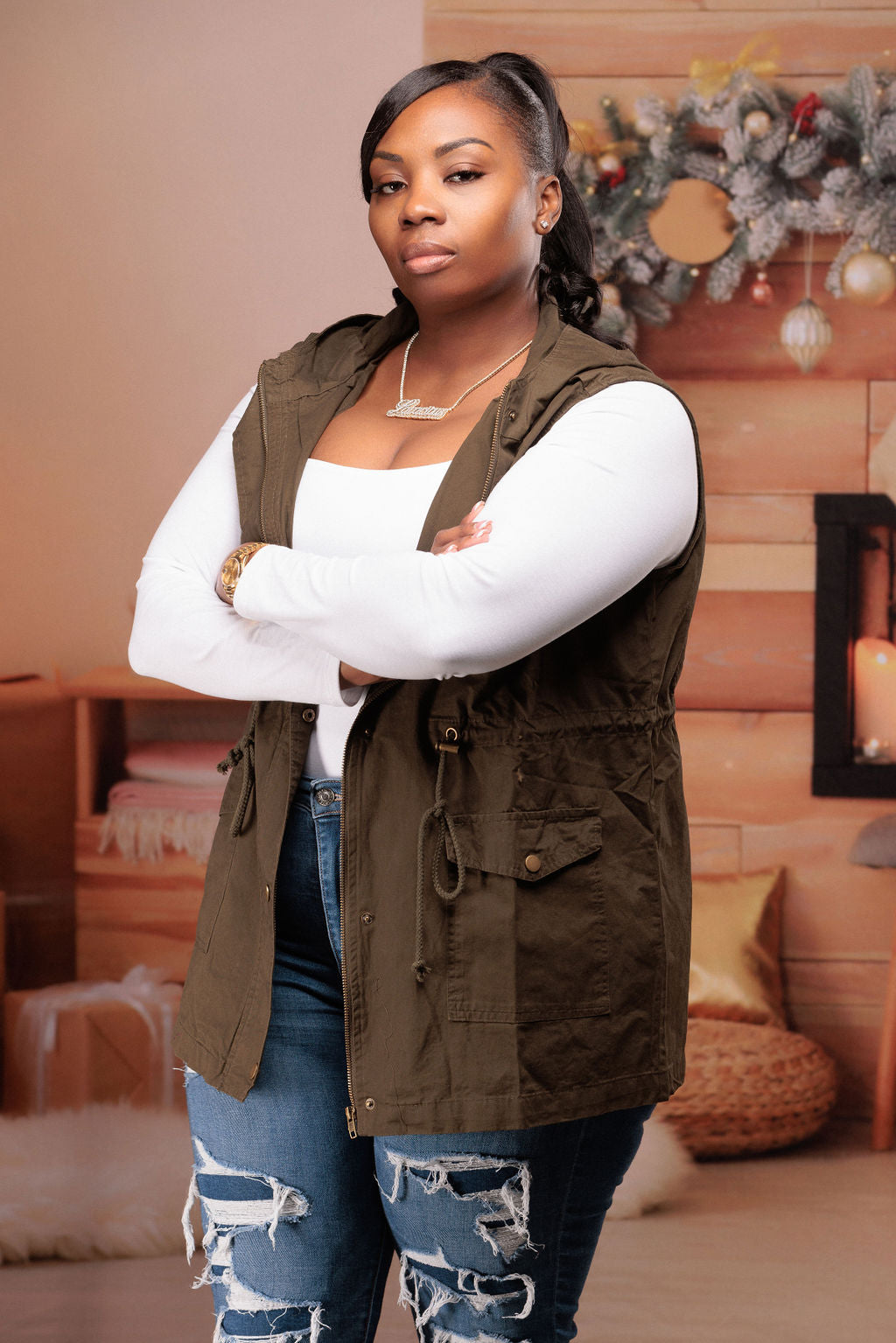 Plus Size Vest (DK Olive)