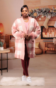 Plaid Plus Size Cardigan Sweater W/ Pockets