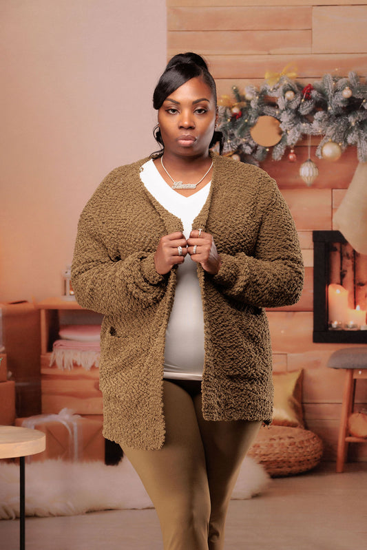 Plus Size Cardigan Sweater (Olive)