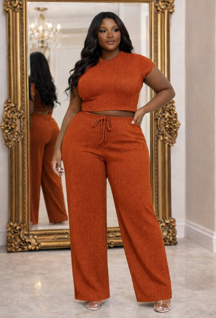 Curvy Luxe Embellished Two-Piece Pants Set (Mocha • Black • Rust • Olive)