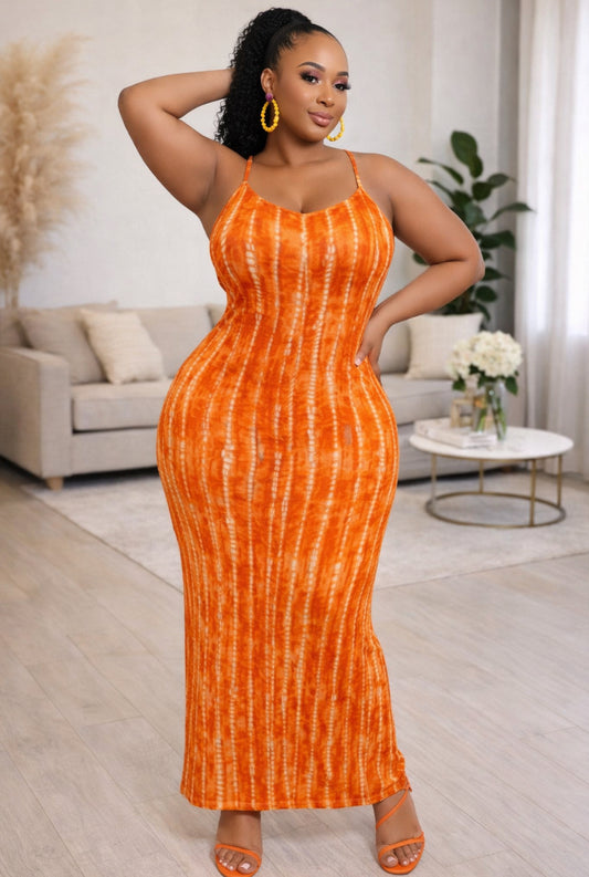 Plus Size Tie-Dye Bodycon Maxi Dress – Curve Hugging Vacation Dress
