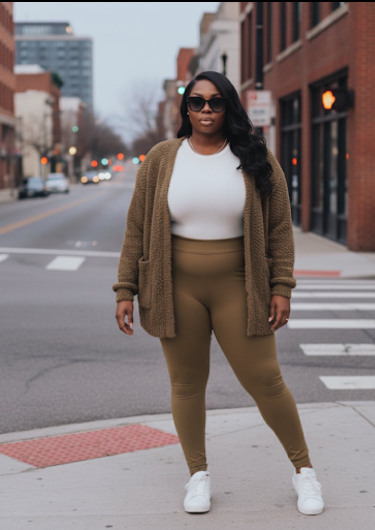 Plus Size Cardigan Sweater (Olive)