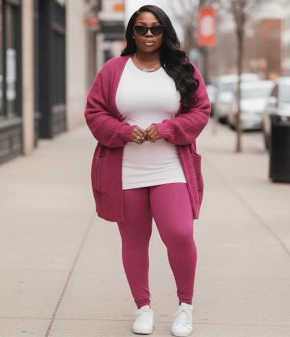 🔥 Cozy Confidence: Plus Size Waffle Cardigan – Magenta (Sizes 1X–3X)