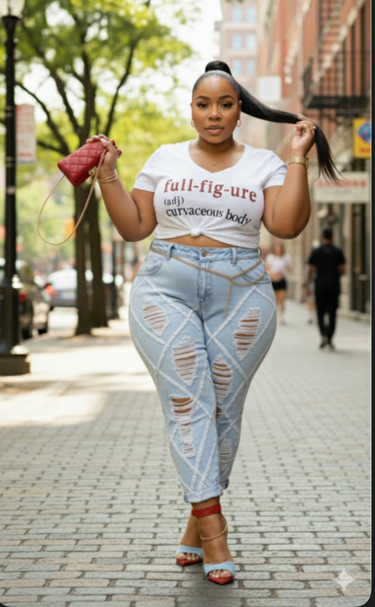 Plus Size Light Blue Distressed Denim