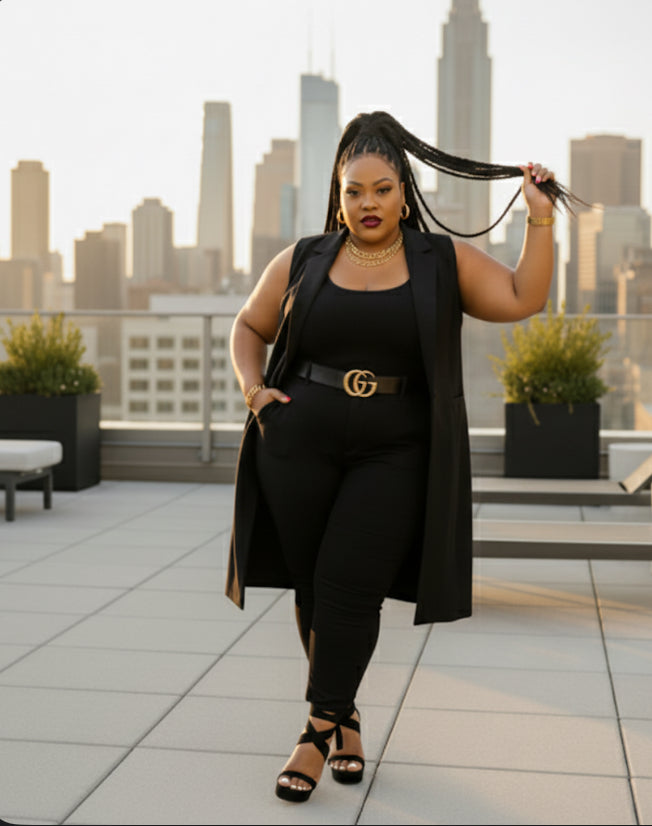 Plus Size Long Line Vest (Black)