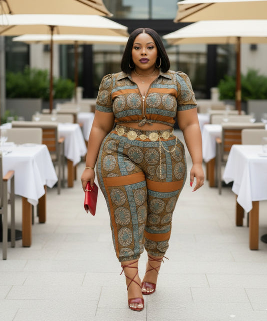Plus Size Printed 2-Piece Set – Fall Vibes Edition