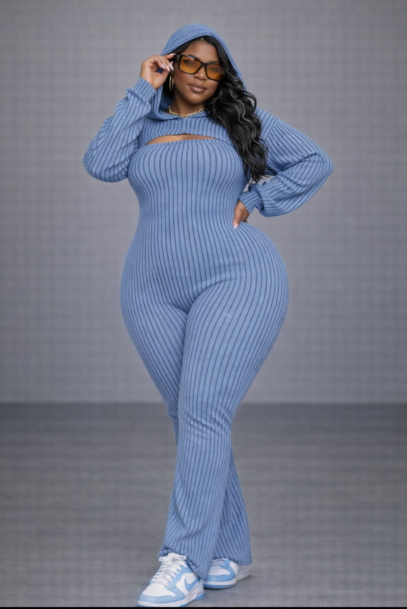 The “Boss Curve” 2-Piece Hooded Bell Bottom Jumpsuit Made to snatch, stretch, and MOVE with your curves