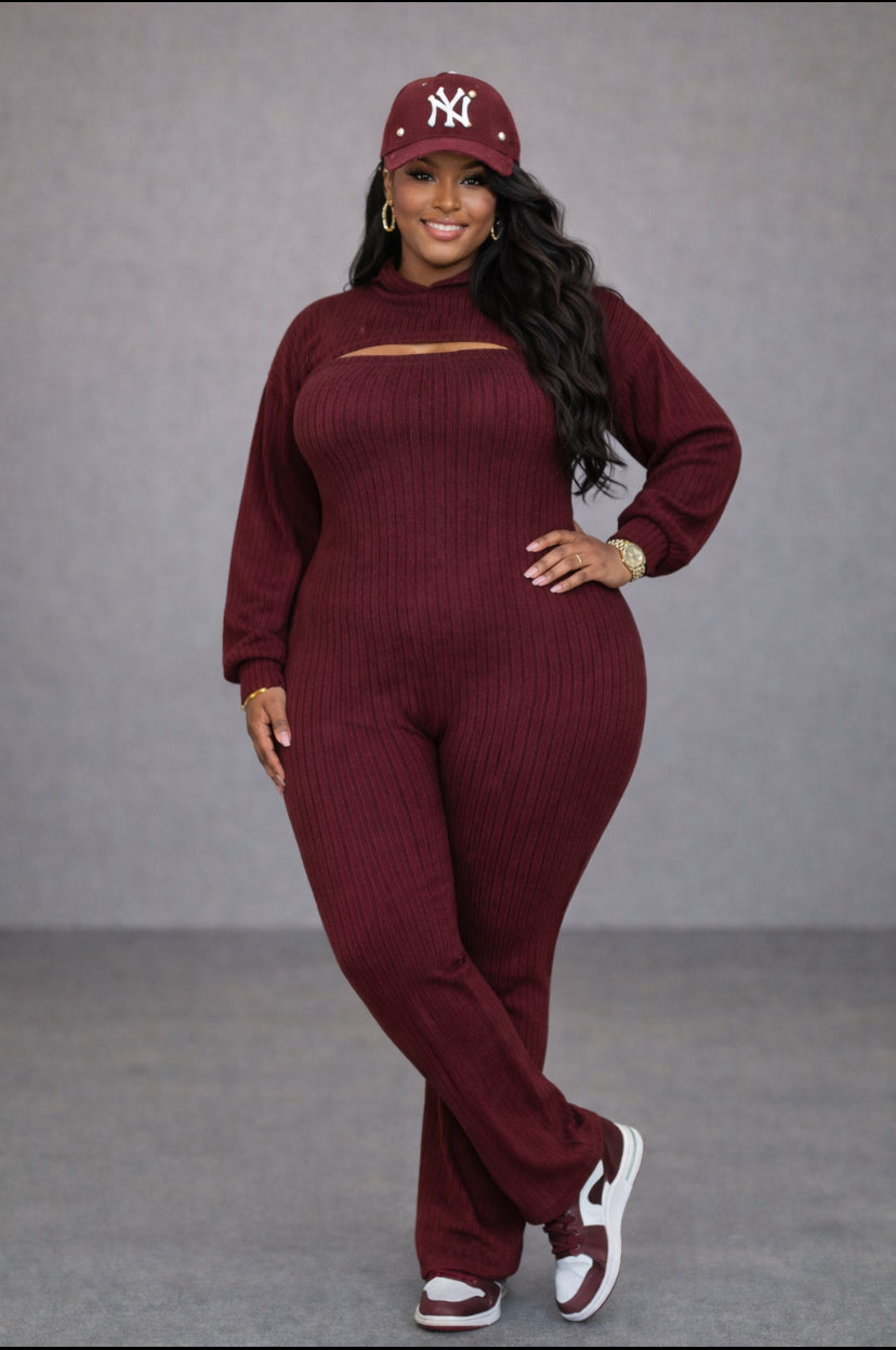 The “Boss Curve” 2-Piece Hooded Bell Bottom Jumpsuit Made to snatch, stretch, and MOVE with your curves