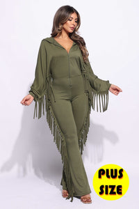Plus Size Front Zipper Fringe Jumpsuit