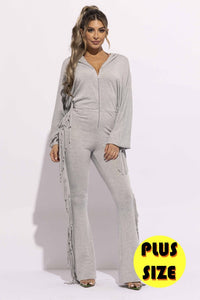 Plus Size Front Zipper Fringe Jumpsuit