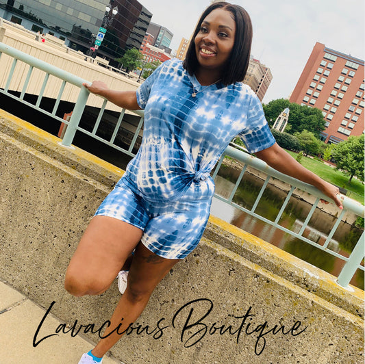 Blue Plus Size Tye Dye Set