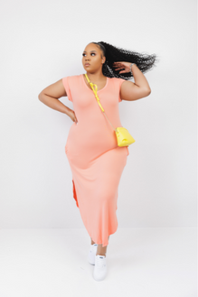 Plus Size Casual Lounge Maxi Dress with Pockets – Peach