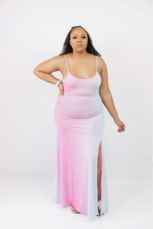 Plus Size Ombre Maxi Dress with Slit – Pink & Blue Gradient