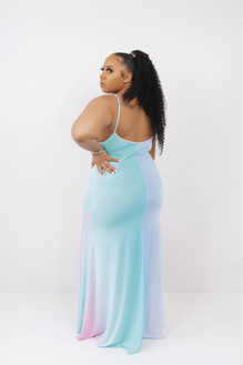 Plus Size Ombre Maxi Dress with Slit – Pink & Blue Gradient