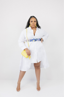 Plus Size Button Down Tunic Dress (White)