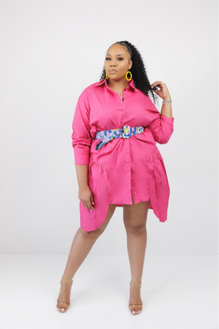 Plus Size Button Down Tunic Dress (Fuchsia)