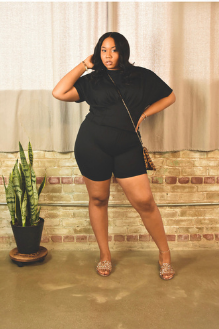 Women's Plus Size Corseted Biker Set (Black)
