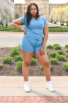2 Piece Ribbed Women's Plus Size Top & Short Set