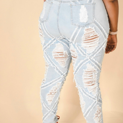 Plus Size Light Blue Distressed Denim